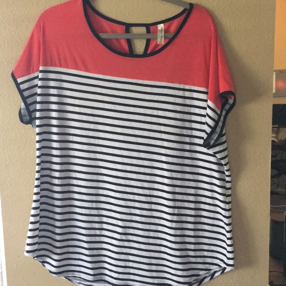 Per Seption Women Capped Sleeve Striped Top 2x